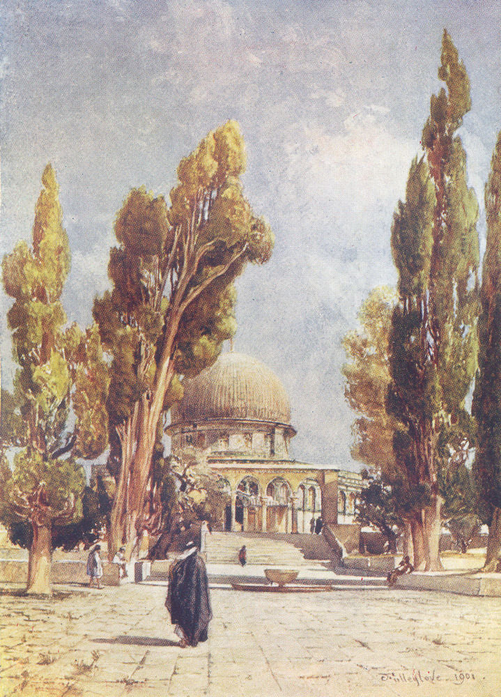 JERUSALEM. Dome of Rock(Mosque Omar)from Porch, North side El Aksa 1902 print